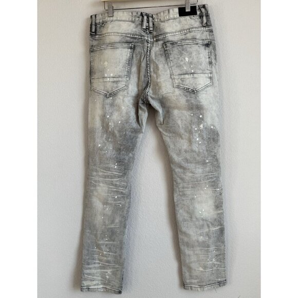 Smoke Rise Men's 36x34 Distressed Ripped Taper Denim Frost Gray Stretch Jeans - Picture 7 of 10